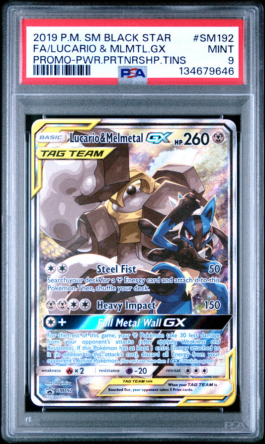PSA 9 Lucario & Mlmtl.Gx #SM192 Sm Black Star Promo