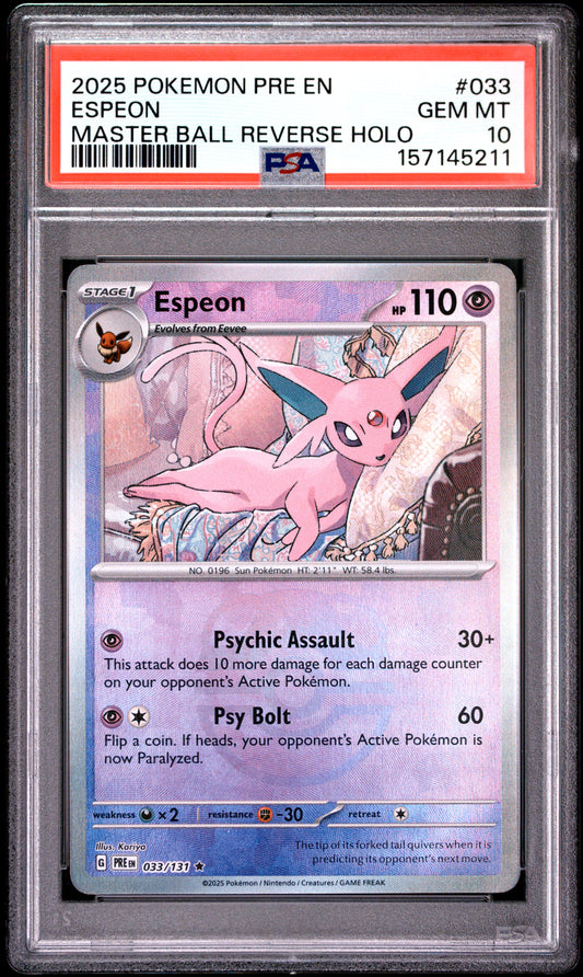 PSA 10 Espeon (Master Ball) #033 Prismatic Evolutions