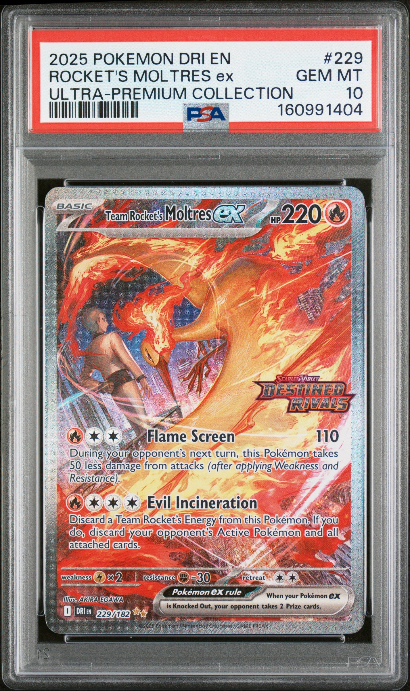 PSA 10 Team Rocket's Moltres ex #229 STAMPED Destined Rivals UPC Promo