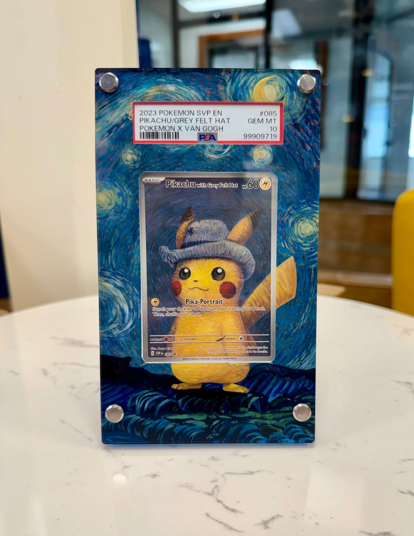 PSA 10 Pikachu with Grey Felt Hat #085 Pokemon X Van Gogh w/ Extended Art Case